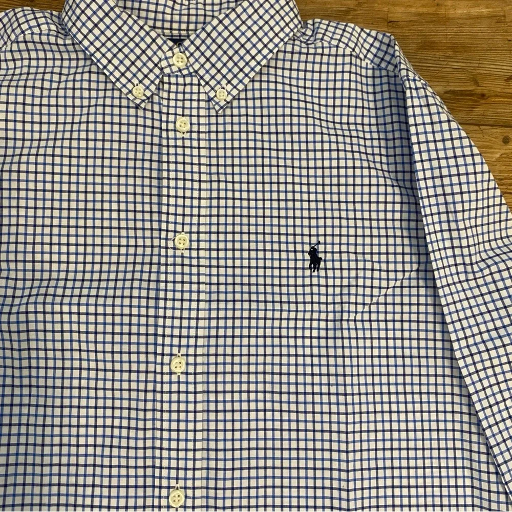 Polo Ralph Lauren Big Kid Blue/White Check long sleeve dress shirt Size XL 18-20
